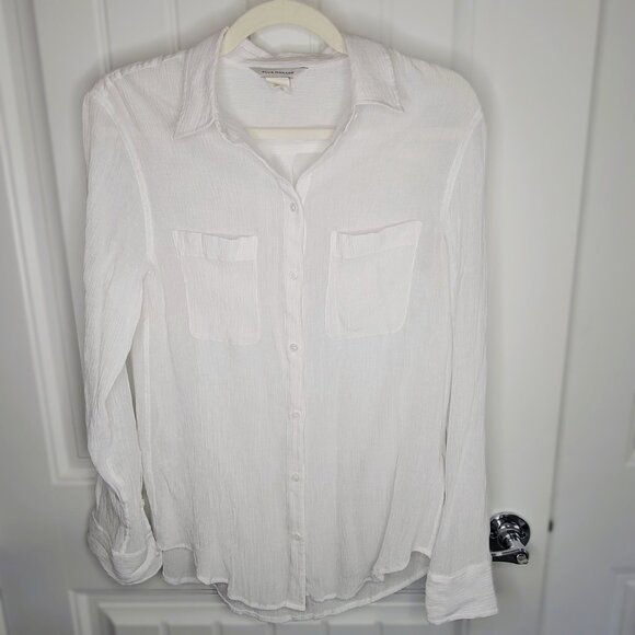 Club Monaco White Crinkle Button Down Long Sleeve‎ Collard Shirt Size M - Picture 3 of 8